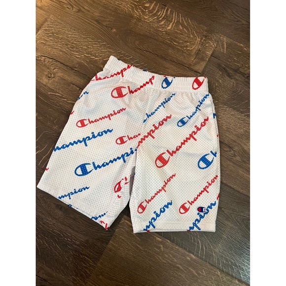 Champion Mesh Shorts Athletic All‎ Over Print Red Blue Logo Kids Size S - Picture 1 of 2